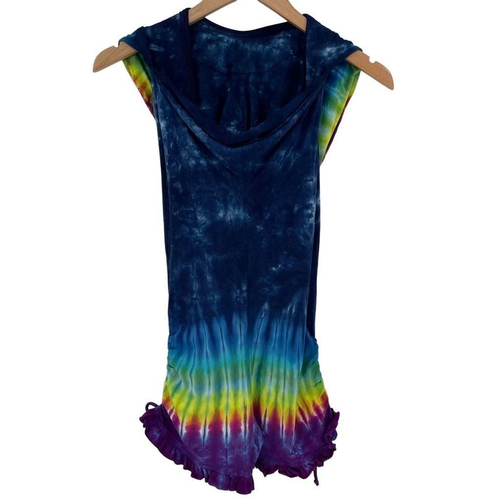 Warrior Within Designs Tie Dye Bamboo Mystique Shortsie Romper Women XS Blue